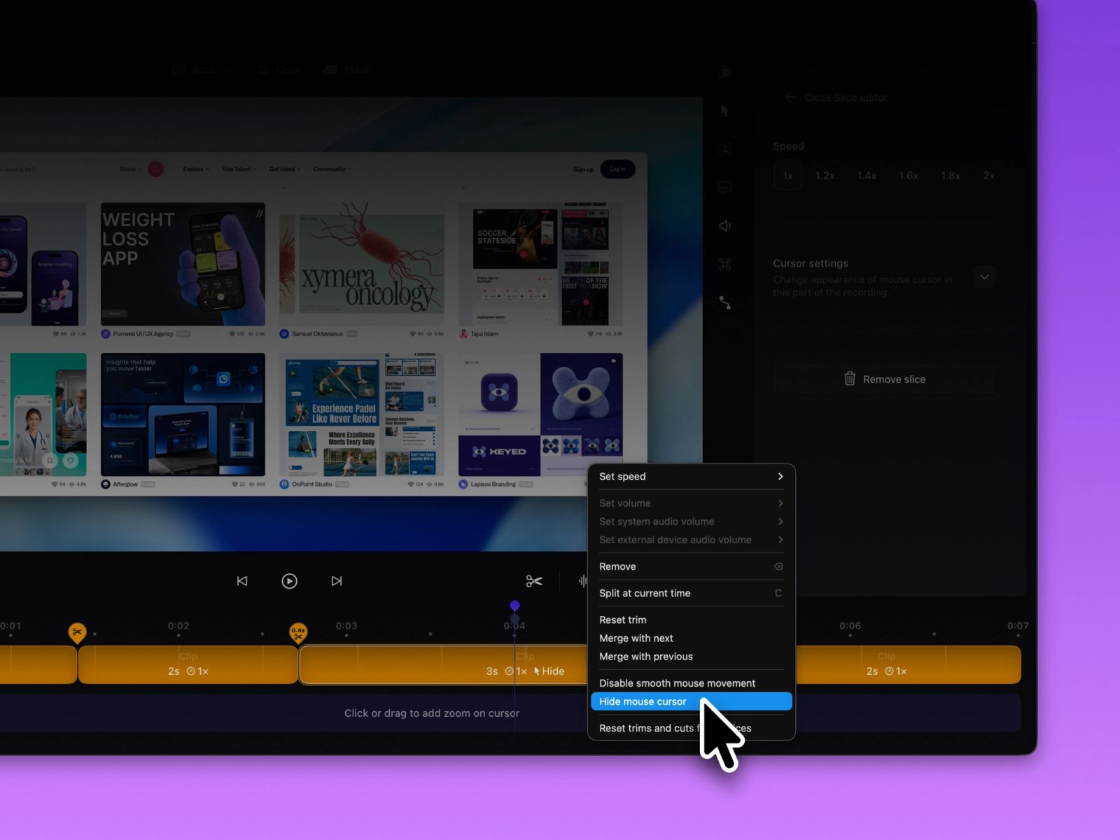 在特定片段隐藏光标